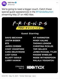Despite the joy that the original show's main cast — jennifer. Friends Reunion S String Of Special Guests To Include Justin Bieber And David Beckham Mirror Online