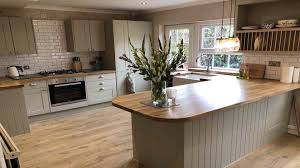 Also, the more coats of stain you use, the darker it will appear on the wood. Grey Kitchen Cabinets With Wooden Worktops Direct Cream Kitchens Doors Cupboards Units Dream Doors And To Spice It Up Go For A Polished Dark Wood Floor To Give It An