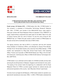 If the employment period of an employee in a malaysian company exceeds 1 month, he has to be given a written contract. Ctrm Aviation Secured Rm18 Million Contract With Royal Malaysian