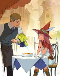 Art showing the tiny dragon in a magic cafe