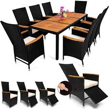 Schöne gartenmöbel einfach online bestellen bei hagebau.de: Poly Rattan Sitzgruppe 8 1 Schwarz 7 Cm Dicke Sitzauflagen Tisch Armlehnen Aus Akazienholz Neigbare Fuss Gartenmobel Gartenmobel Sets Rattan Gartenmobel