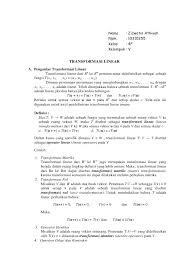 Soal dan pembahasan transformasi linear. Transformasi Linier