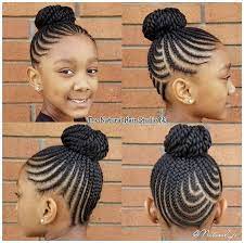 Instead of the cornrows braided straight back on this little girl's ponytail, they're braided diagonally from one side to the other. 40 Easy Cornrows Protective Hairstyles For Black Girls Ages 4 12 Coils And Glory