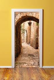 Amazon Com 36x80 Canvas 3d Door Sticker Murals Peel Stick Made From Tear Proof Washable Cotton Canvas Jerusalem St Door Murals Door Stickers Mural
