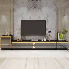 From Rasay Black Tv Stand With Storage Media Console With 2 Drawers Glass Top Gold Acce In 2020 Living Room Decor Curtains Luxury Living Room Tv Unit Furniture Design