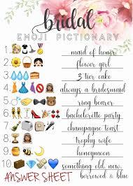 Bridal Shower Emoji Pictionary Guessing Game With Answer Key Etsy Fun Bridal Shower Games Purple Bridal Shower Bridal Shower Activities