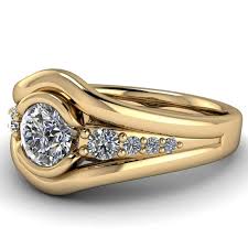 Elaine Round Forever One Moissanite Half-bezel Accent Split Shank Ring