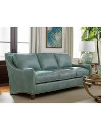 Twin Palms Koko Leather Sofa In Aqua By Tommy Bahama Blue Leather Sofa Living Room Sets Furniture