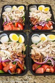 No Cook Meal Prep Chicken Cobb Salad Every Meal Prep Recipe Chicken Meal Prep Lunch Meal Prep Workout Food