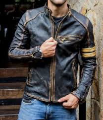 Men S Vintage Biker Black Motorcycle Distressed Cafe Racer Leather Jacket Ebay