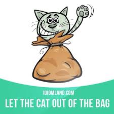 Let The Cat Out Of The Bag Means To Reveal A Secret Or A Surprise By Accident Example It S A Secret Try Not To Let English Idioms English Phrases Idioms