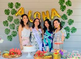 Revisit the classic hawaiian look with our vintage luau theme, catch a wave with our surf shack theme, or go tropical with our tiki island theme. Tropical Hawaiian Theme Bridal Shower Party Bridal Shower Decoration Ideas Aloha Balloons Palm Leaves Just A Tina Bit