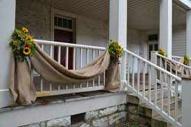 Historic Travellers Rest Wedding Ceremony Decor Front Porch Swags With Sunflowers Outdoor Wedding Decorations Wedding Ceremony Decorations Ceremony Decorations