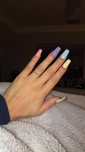 Get out of your winter rut and start swiping these hot shades for the summer. Pastel Rainbow Nails Acrylic Nails Pastel Rainbow Nails Pretty Acrylic Nails
