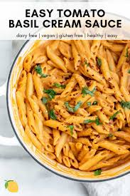 Vegan Tomato Basil Cream Sauce And Pasta Eat With Clarity Recipe In 2020 Dairy Free Pasta Recipes Dairy Free Pasta Vegan Pasta Recipes