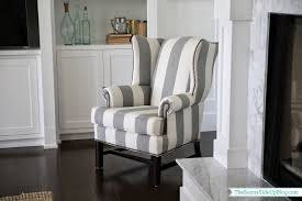 Grey And White Striped Wingback Chair Chair Wingback Chair Flat Decor