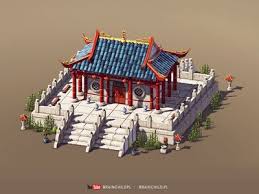 Birds Eye View Of A House Cartoon Cartoon 3d Asian Building Low Poly Game Ready Chinese Buildings China Architecture City Building Game