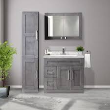 Each one shows the distinctively understated look that you've come to expect from contemporary furnishings, yet you'll still have enough room between the medicine cabinet and the vanity itself to store all of your personal items. Combo 36 Grey Vanity Set With Marble Top Linen And Medicine Cabinet Bath Depot Small Bathroom Vanities Grey Bathroom Vanity Gray Vanity