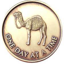 Bronze camel in a desert scene. One Day At A Time Medallion Bronze Aa Camel Medallion