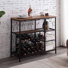 Amazon Com Hombazaar Industrial Wine Rack Table With Glass Holder And Wine Storage Console Table With Wi Wine Rack Furniture Wine Rack Table Home Bar Cabinet