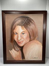 Vintage Signed Original Barbra Streisand Painting MCM 18.5”x22.5” Celebrity  Babs