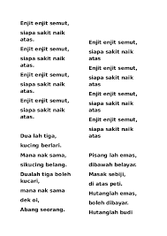 Pantun dua tiga kucing berlari amat di kenali di kalangan masyarakat kaum melayu nusantara di indonesia, malaysia dan singapura. Doc Enjit Enjit Semut Ho Chak Academia Edu