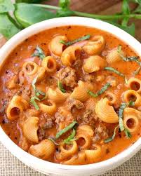Ingredients Lb Ground Beef 2 Tablespoons Olive Oil 1 Onion Chopped 3 Cloves Of Garl Beefy Tomato Soup Recipe Tomato Soup Recipes Soup Recipes