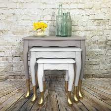 My parents had some old end tables in their basement stacked in a corner. Bcreative Uk On Instagram Finished Article Handpainted Tables Using 3 Shades Of Duluxuk With Go Dipped Furniture Gold Dipped Furniture Furniture Makeover