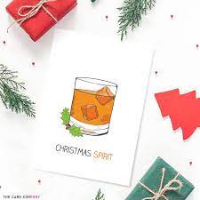 Funny Christmas Card Christmas Spirit Pun Whiskey Alcohol Etsy In 2021 Funny Christmas Cards Funny Wedding Cards Christmas Humor