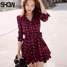 Cutekorean is the community for quality material of korean female models and race queens! 2019 Spring Basic Mini Dresses Hot Women Fashion Korean Style Long Sleeve Cute Sweet Slim Ladies Office Red Plaid Shirt Dress Buy At The Price Of 13 29 In Aliexpress Com Imall Com