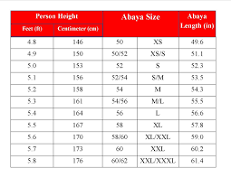 Abaya Hooha Abaya Size Chart