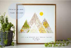 Couples Wedding Engagement Anniversary Gifts For Husband Map Art Print Personalized Travel Birthday Gifts Wood Mountain Map Print Map Anniversary Gift 50th Anniversary Gifts Wood Anniversary Gift