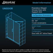 Find the best pricing for dreamline shdr20577210s06 by comparing bulk discounts from 1 distributors. Unidoor 53 61 Hinged Shower Door Dreamline