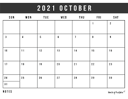 Free Printable October 2021 Calendars World Of Printables