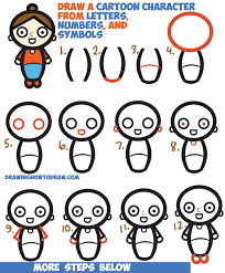 How To Draw A Cartoon Woman Character From Letters Numbers Symbols Easy Step By Step Drawing Tutorial For Kids How To Draw Step By Step Drawing Tutorials Cartoon Drawings