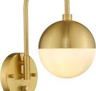 LMS Modern Wall Lamp with White Globe Glass, Gold Wall Sconce Wall Light  with Brushed Brass Finished for Bedroom Bathroom Living Room, Dimmable  Switch