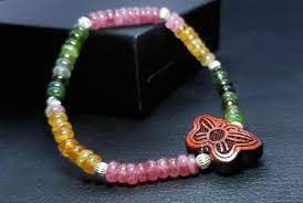 natural tourmaline bracelet with silver beads multi colour tourmaline bracelet rainbow tourmaline bracelet 天然碧玺手串配木质蝴蝶和纯银in 2021 tourmaline bracelet amazonite bead bracelet fluorite bracelet