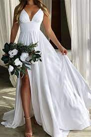 Straps Empire Waist Split Front Beach Wedding Dress Beach Wedding Gown Boho Wedding Dress Bridal Dresses
