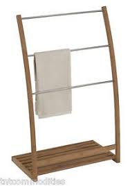 Eco Styles Bamboo Wood Frame Freestanding Towel Rack Stand Bathroom Organizer Bamboo Towels Free Standing Towel Rack Creative Bath
