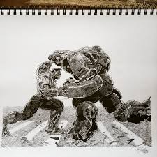 Avengers Marvel Hulk Hulkbuster Ironman Art Artist Draw Drawing Sketch Sketchbook Myart Illustration Pen Ink Crosshatc Art Drawings Sketch Book They wore enhanced armor created by stark industries. avengers marvel hulk hulkbuster