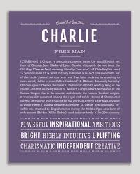 Charlie Male Name Art Print Personalized Art Print Classic Names Names With Meaning