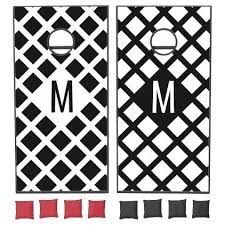 Black And White Diamond Pattern Monogrammed Black And White Diamond Pattern Cornhole Set Zazzle Com Cornhole Set Diamond Pattern Family Monogram