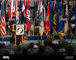 Retired Army colonel and Purple Heart recipient, John Bircher, speaks to  the audience at the POW/MIA Recognition Day event Sept. 16 at the Air Force  Armament Museum. The ceremony paid tribute to
