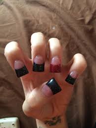 Black And Red Acrylic Nails Square Awesome Flared Acrylic Black Glitter Tips With Red Glitter Accent Nail Zebra Acrylic Nails Square Acrylic Nails Black Nail Designs