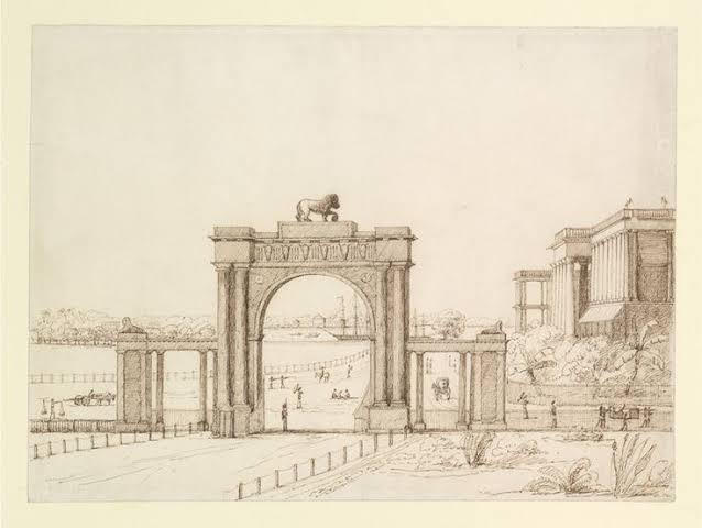 Pen and Ink Drawing of the Southwest Gate of Government House, Calcutta | Indian gate drawing, India gate architectural sketch, Mumbai gate sketch