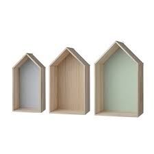 Etagere Murale Maison En Bois Multicolore Par 3 Bloomingville Etagere Murale Maison Deco Chambre Enfant Maison Bois