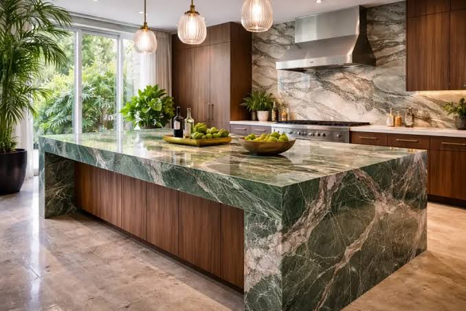 Luxury White & Marble Island Kitchen