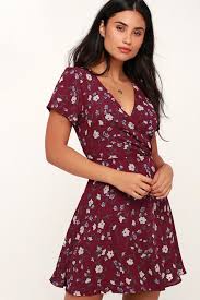 Dolly Burgundy Floral Print Short Sleeve Surplice Dress Floral Dresses Short Cute Floral Dresses Burgundy Floral Dress