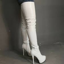Women S Over Knee Boots Platform Round Toe High Heels Nightclub Plus Size White White Knee High Boots Boots Over The Knee Boots