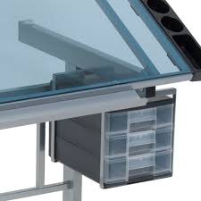 Angle adjustment up to 70 degrees. Vision Craft Station With Adjustable Top And Storage In Silver Blue Glass Item 10053 Studio Designs